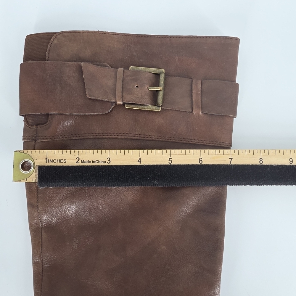Arturo Chiang Leather Knee High Boots 8.5M Brown Block Heel Buckle Straps - Picture 3 of 9